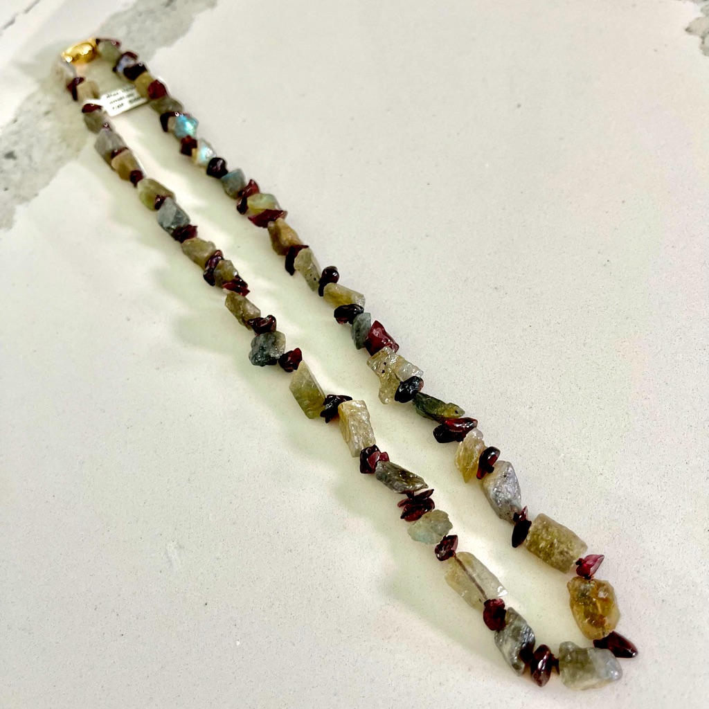 Unisex One Of A Kind Labradorite And Garnet Necklace 23” In Length